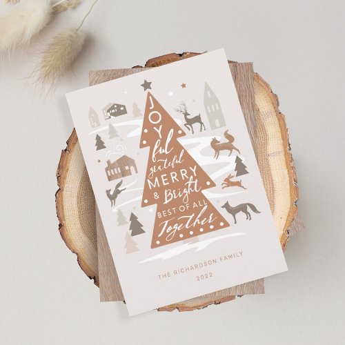 Christmas Tree Woodland Animals  Cozy Village Holiday Card