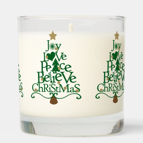 Christmas Tree Word Art Green Gold Scented Candle