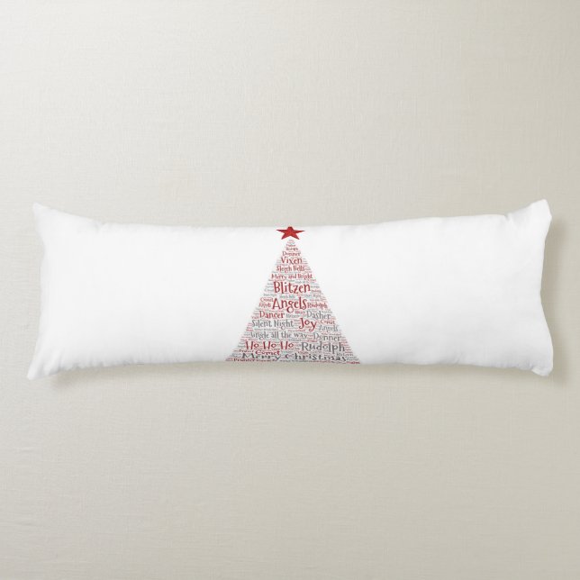 Christmas Tree Word Art with Red Star Body Pillow (Front)