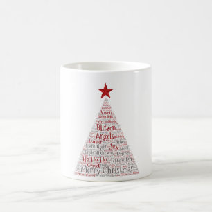 Christmas Tree Word Art with Red Star Coffee Mug