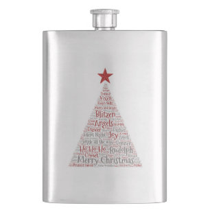 Christmas Tree Word Art with Red Star Flask