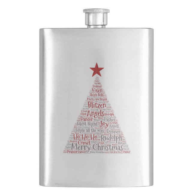 Christmas Tree Word Art with Red Star Flask (Front)