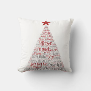 Christmas Tree Word Art with Red Star Throw Pillow