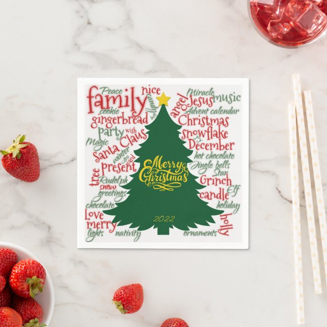 Christmas tree word cloud red green Gift  Napkins (Insitu)