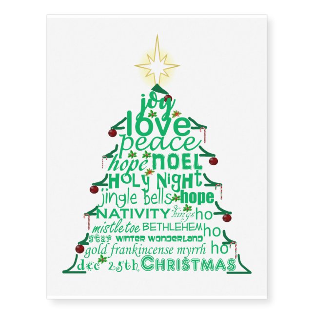 Christmas Tree words Temporary Tattoos (Front)