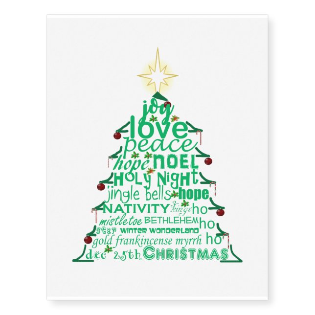 Christmas Tree Words Temporary Tattoos (Front)