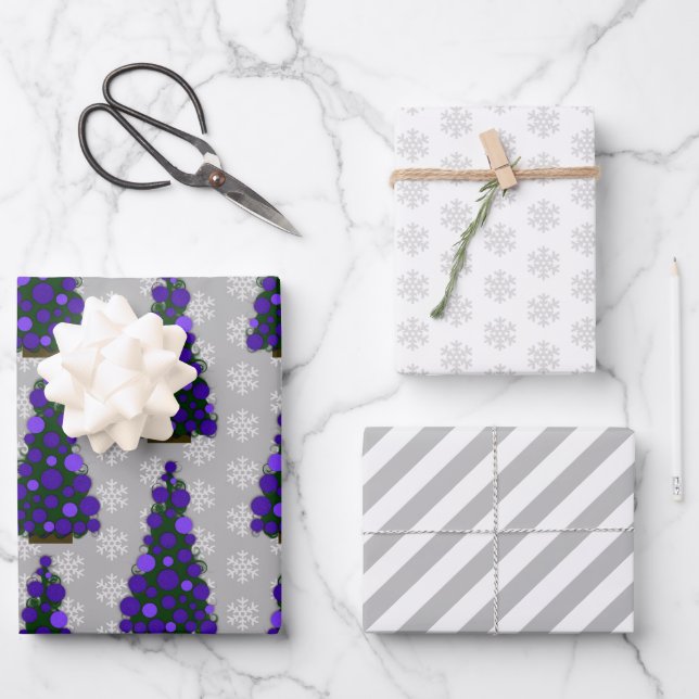 Christmas Tree Wrapping Paper Flat Sheet Set of 3 (Front)