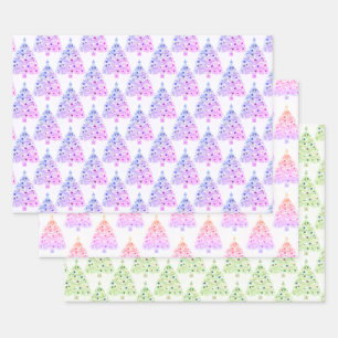 Christmas Tree Wrapping Paper Flat Sheet Set of 3