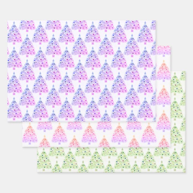 Christmas Tree Wrapping Paper Flat Sheet Set of 3 (Set)
