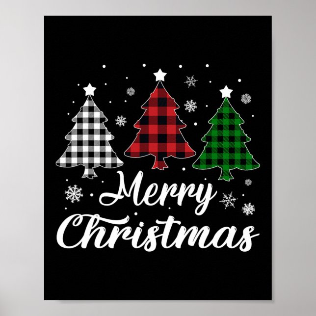 Christmas Tree Xmas Buffalo Plaid Red White Green  Poster (Front)