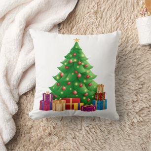 Christmas Tree Xmas Lights Gold Gifts Throw Pillow