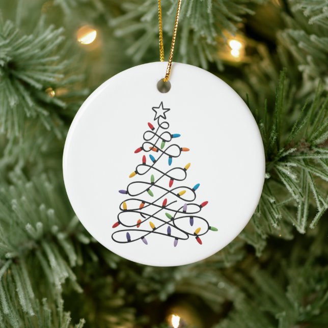 Christmas Tree Xmas Lights Party Holiday  Ceramic Ornament (Tree)