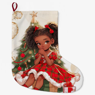 Christmas Tree Xmas Melanin Black Girl Sista Large Christmas Stocking