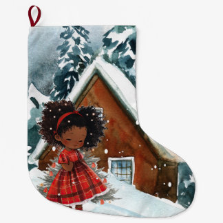 Christmas Tree Xmas Melanin Black Girl Sista Large Christmas Stocking