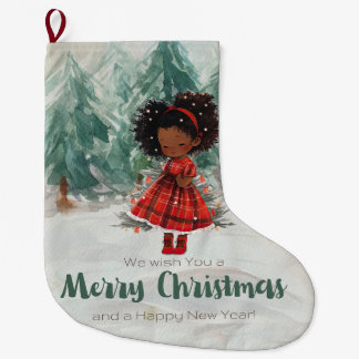 Christmas Tree Xmas Melanin Black Girl Sista Large Christmas Stocking