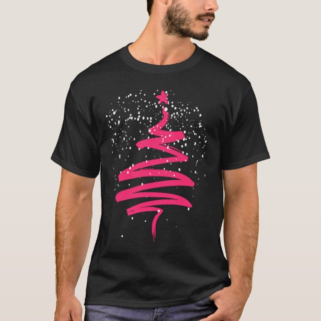 Christmas Tree Xmas Tree Pink Brush Stroke Men Wom T-Shirt (Front)
