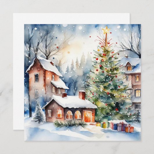 Christmas tree Xmas village snowing pic (Front/Back)