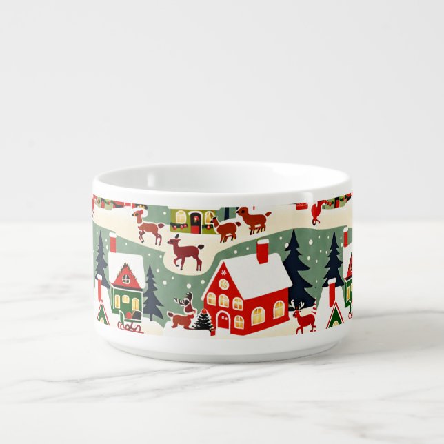 Christmas tree Xmas village snowing pic Bowl (Center)