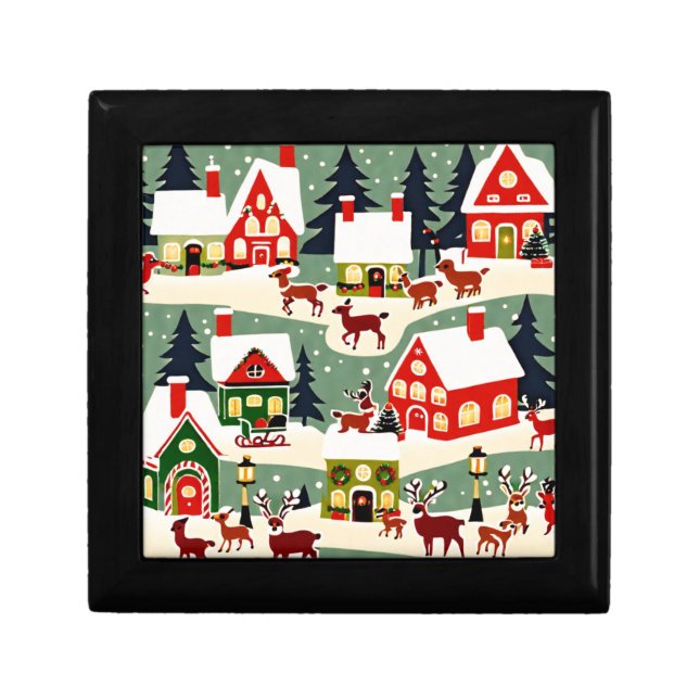 Christmas tree Xmas village snowing pic Gift Box (Front)