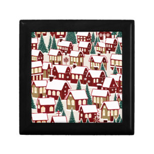Christmas tree Xmas village snowing pic  Gift Box