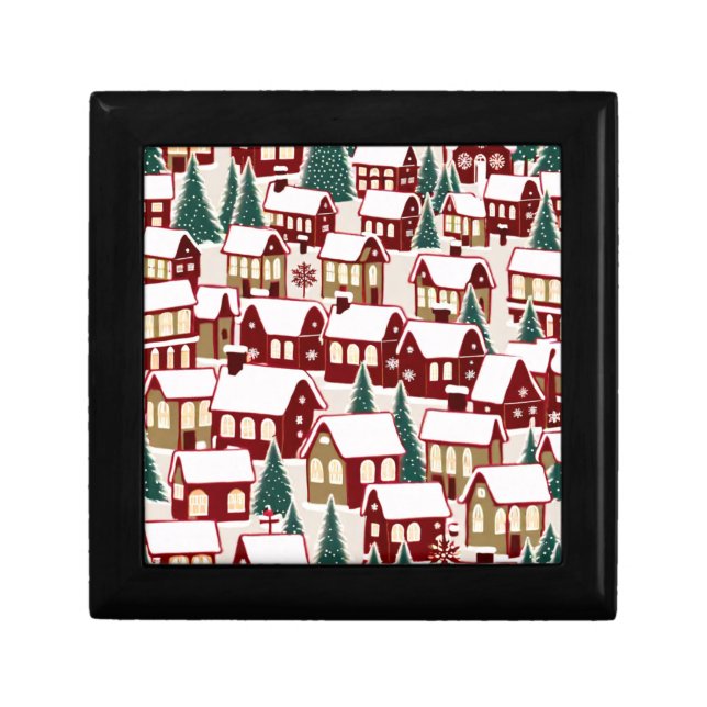 Christmas tree Xmas village snowing pic  Gift Box (Front)