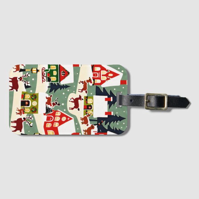 Christmas tree Xmas village snowing pic Luggage Tag (Front Horizontal)