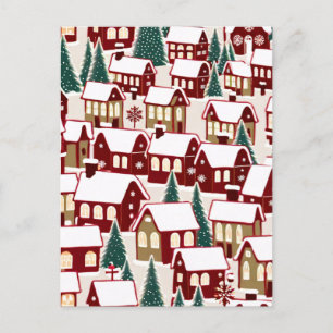 Christmas tree Xmas village snowing pic  Postcard