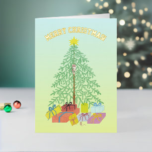 Christmas Tree Yellow & Green Foil Holiday Card