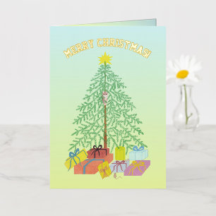 Christmas Tree Yellow & Green Foil Holiday Card