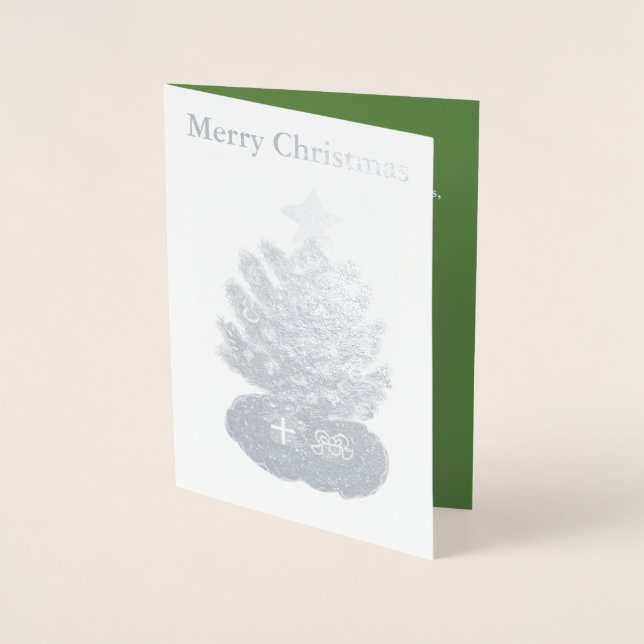 Christmas Tree Yellow Star Silver Foil Card (Front)