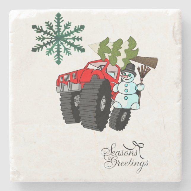 Christmas TreeMarble Stone Coaster, Snowman Truck  Stone Coaster (Front)