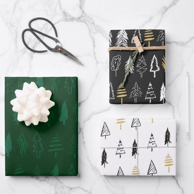 Christmas Trees 2 Wrapping Paper Sheets (Front)
