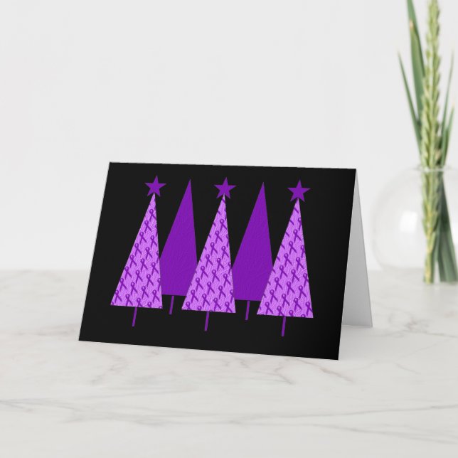 Christmas Trees - Alzheimers Purple Ribbon Holiday Card (Front)