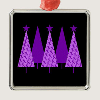 Christmas Trees - Alzheimers Purple Ribbon Metal Ornament
