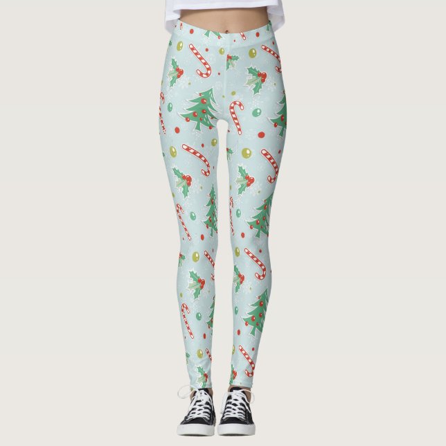 Christmas Trees And Candy Canes Leggings (Front)