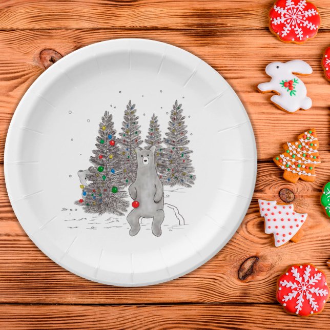 Christmas Trees and Cute Bears Woodland Paper Plates (Creator Uploaded)