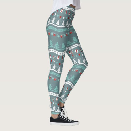 Christmas Trees and Gifts Pattern Blue ID555 Leggings