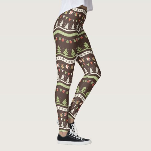 Christmas Trees and Gifts Pattern Brown ID555 Leggings