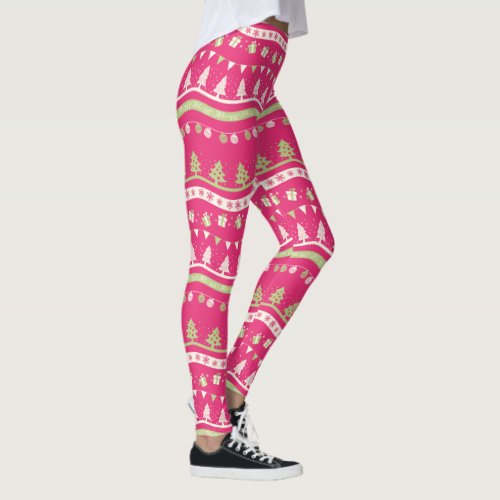 Christmas Trees and Gifts Pattern Rose Red ID555 Leggings