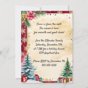Christmas Trees and Golden Snowflakes Invitation