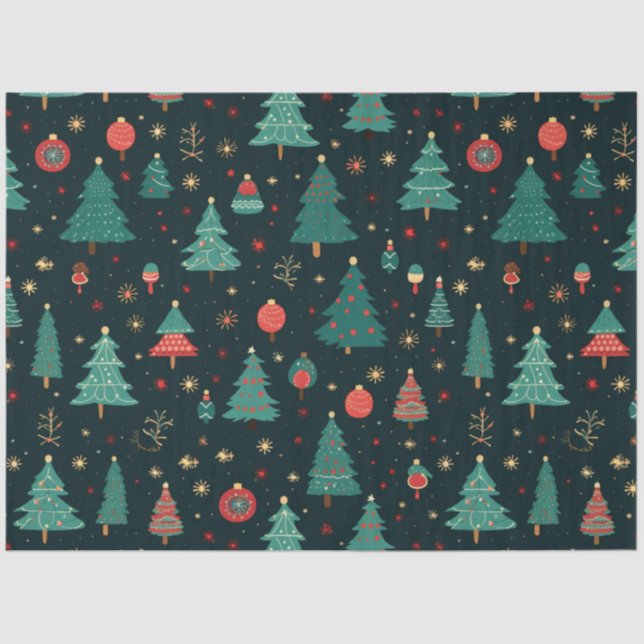 Christmas Trees and Ornaments Black Christmas Tissue Paper (Front)