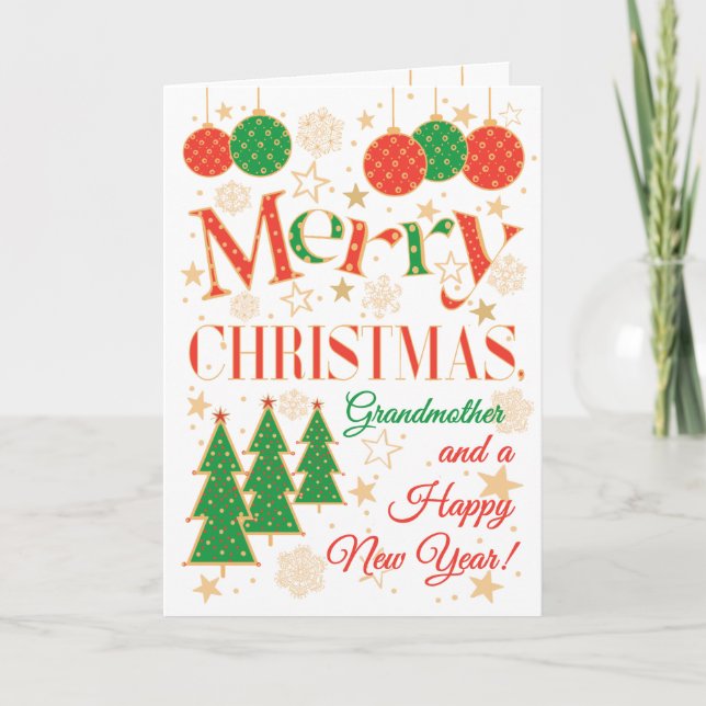 Christmas Trees and Ornaments for Grandmother Card (Front)