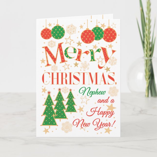 Christmas Trees and Ornaments for Nephew Card (Front)