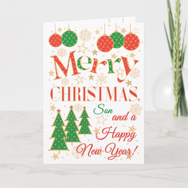 Christmas Trees and Ornaments for Son Card (Front)