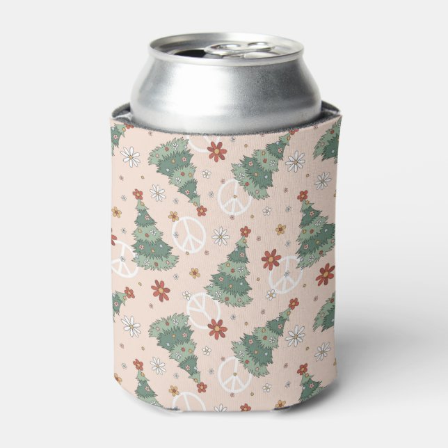 Christmas Trees and Peace Signs Pattern Can Cooler (Can Front)