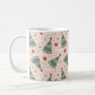 Christmas Trees and Peace Signs Pattern Coffee Mug