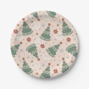 Christmas Trees and Peace Signs Pattern Paper Plates