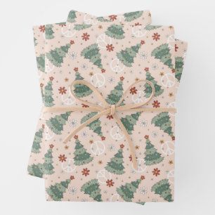 Christmas Trees and Peace Signs Pattern Wrapping Paper Sheets