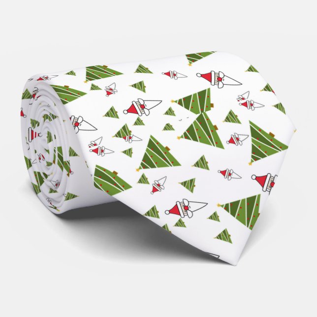 Christmas Trees and Santa Claus Neck Tie (Rolled)