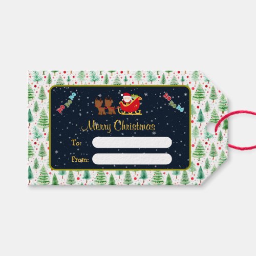 Christmas Trees and Santa  Sleigh Snowy Gift Tag